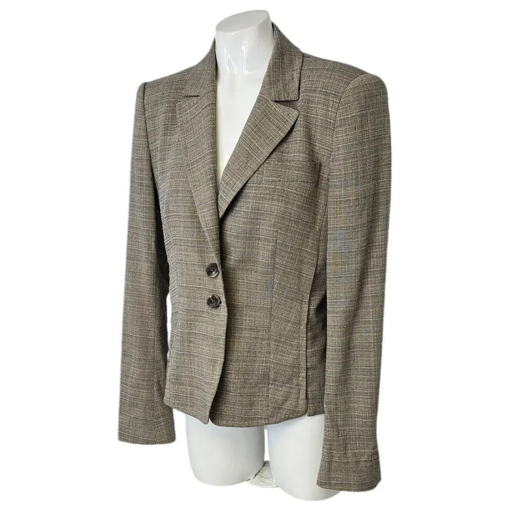 Escada Taupe Plaid Tailored Blazer